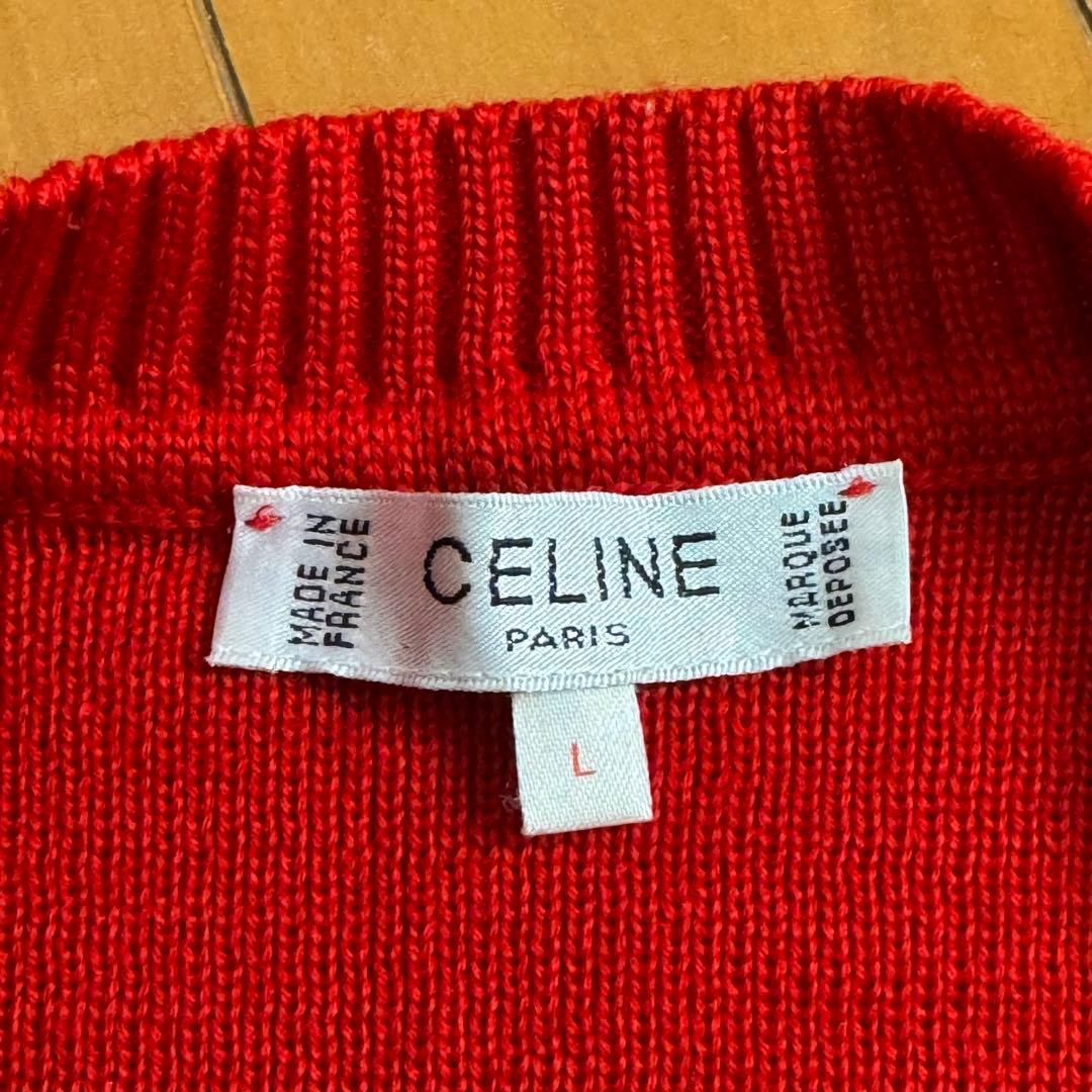 セリーヌ CELINE エンブレム刺繍ワッペンウールカーディガン L 肉厚ニット