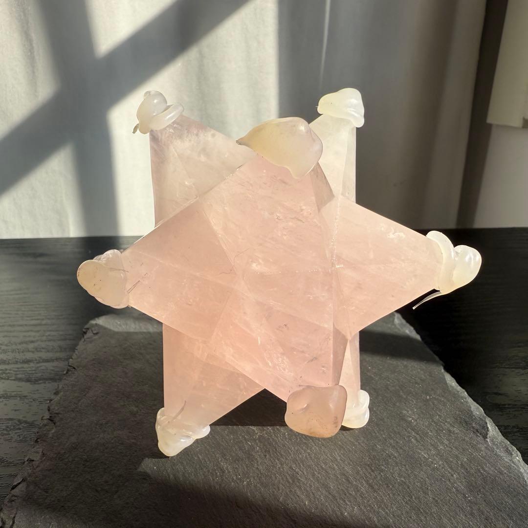 天然石ローズクォーツのアステロイド　マカバスター　置物NO.111814