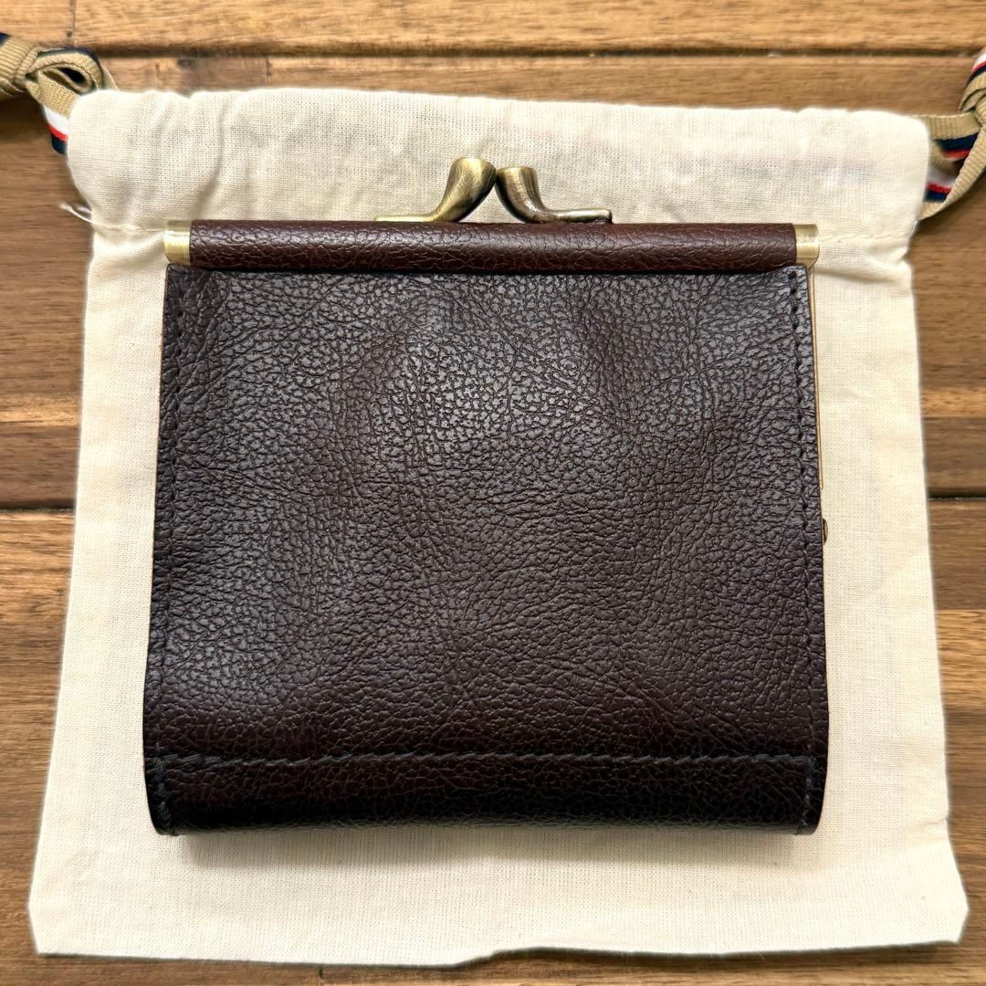 新品 イルビゾンテ がま口折り財布 ロゴ型押し ダークブラウン 濃茶