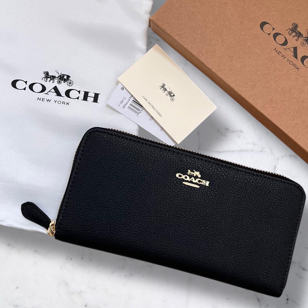 箱付き✨ COACH コーチ 長財布 ブラック レザー ゴールド ギフト 新品