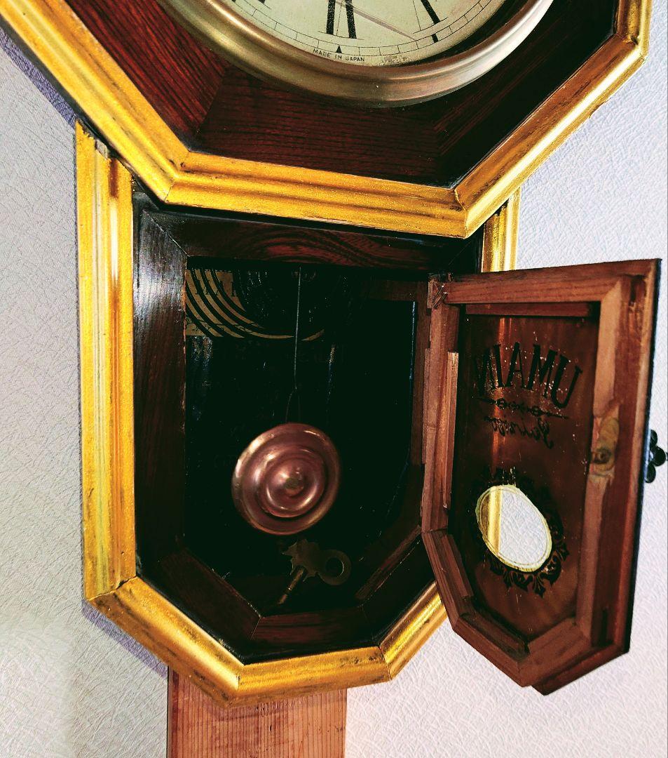 〈完動・美品〉尾張時計地球馬印UMAIN　金縁八角尾長ゼンマイ振り子時計