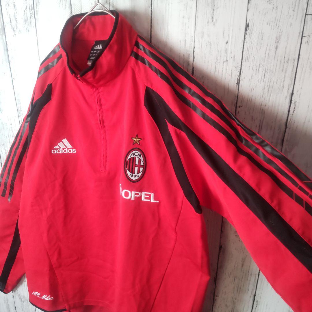 00s　アディダス　ACミラン　トレーニングウェア　ハーフジップ　赤　黒　O