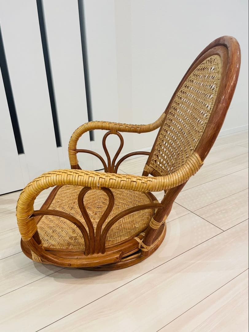 籐 ラタン　回転式 ロータイプ　座椅子