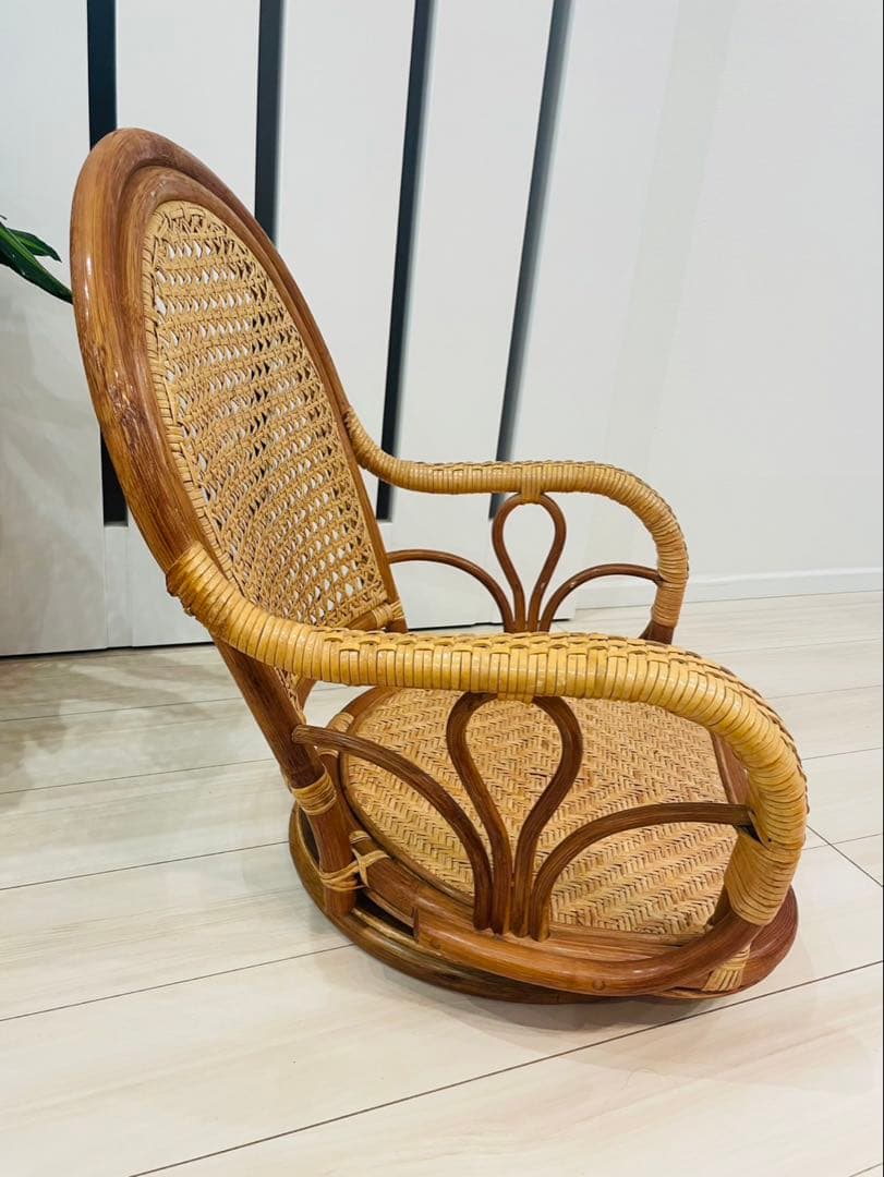 籐 ラタン　回転式 ロータイプ　座椅子