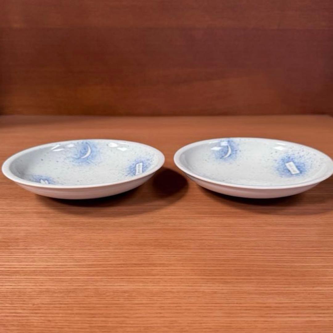 有田焼 李荘窯 染付吹墨月兎文 手造り渕付皿 2枚セット☆