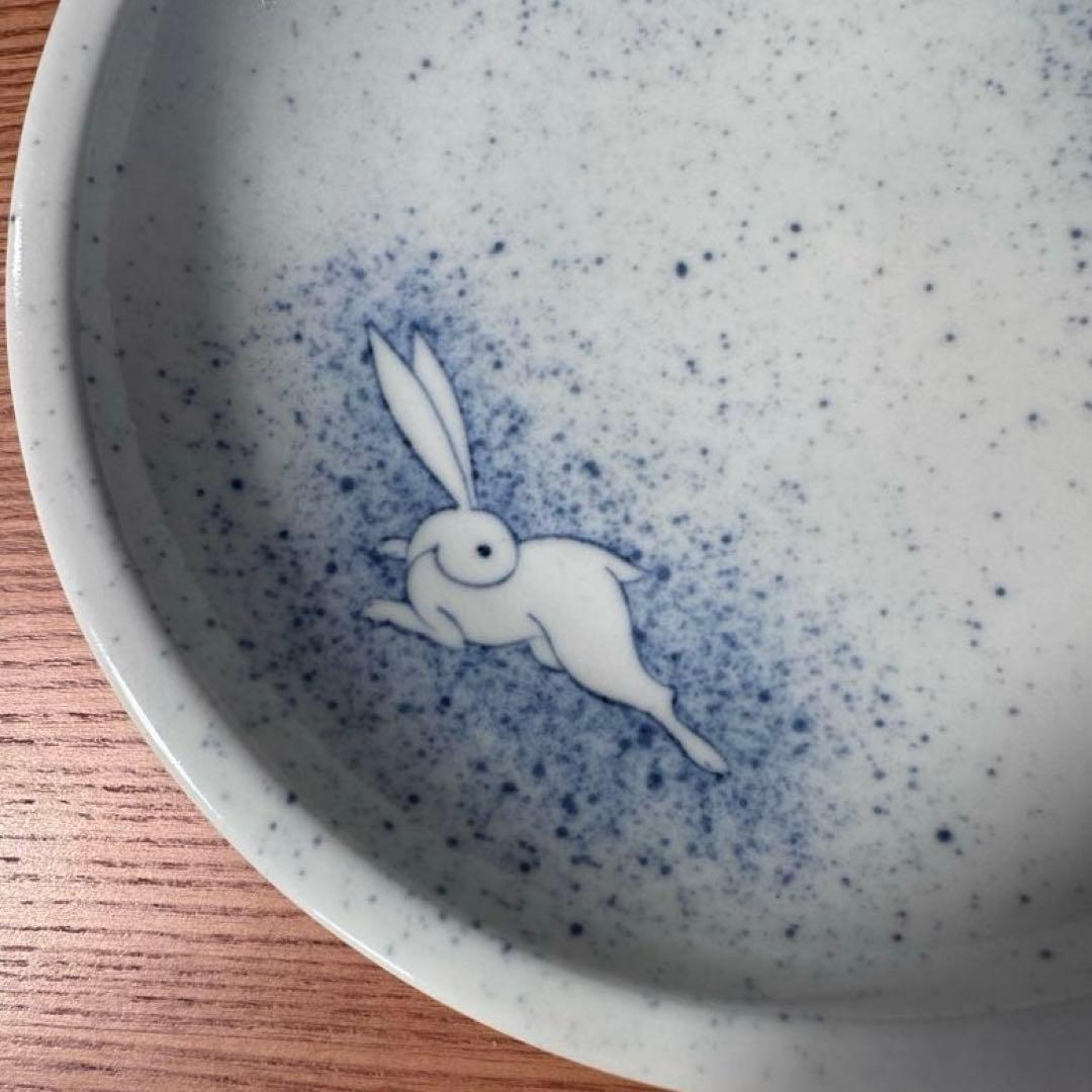 有田焼 李荘窯 染付吹墨月兎文 手造り渕付皿 2枚セット☆