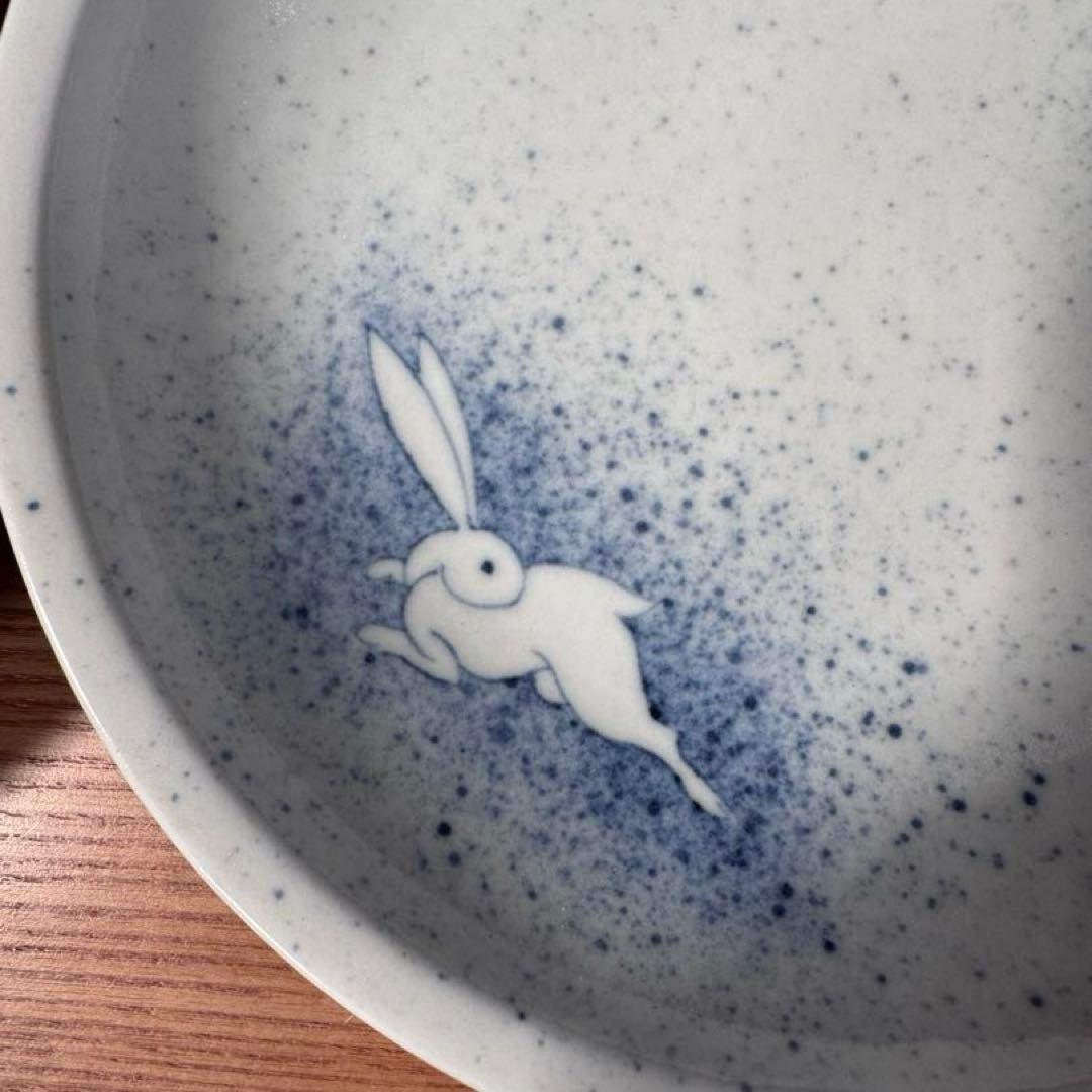 有田焼 李荘窯 染付吹墨月兎文 手造り渕付皿 2枚セット☆