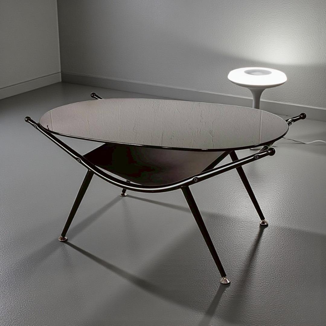 ミッドセンチュリー ガラステーブル 黒 幅80cm スペースエイジ