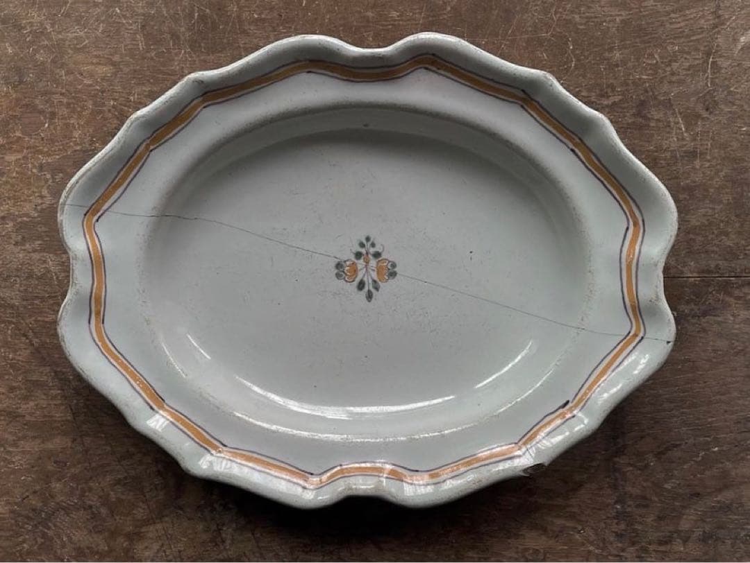 18cフランス　ムスティエ 花リム オーバル皿　プレート　器　アンティーク