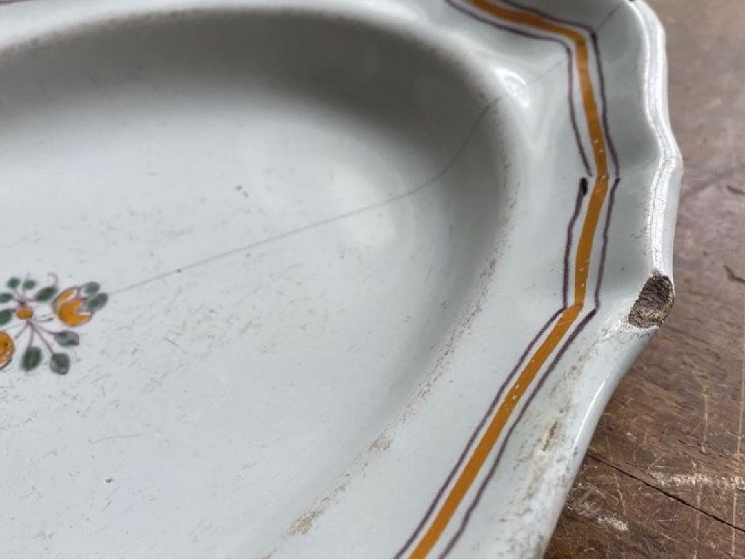 18cフランス　ムスティエ 花リム オーバル皿　プレート　器　アンティーク