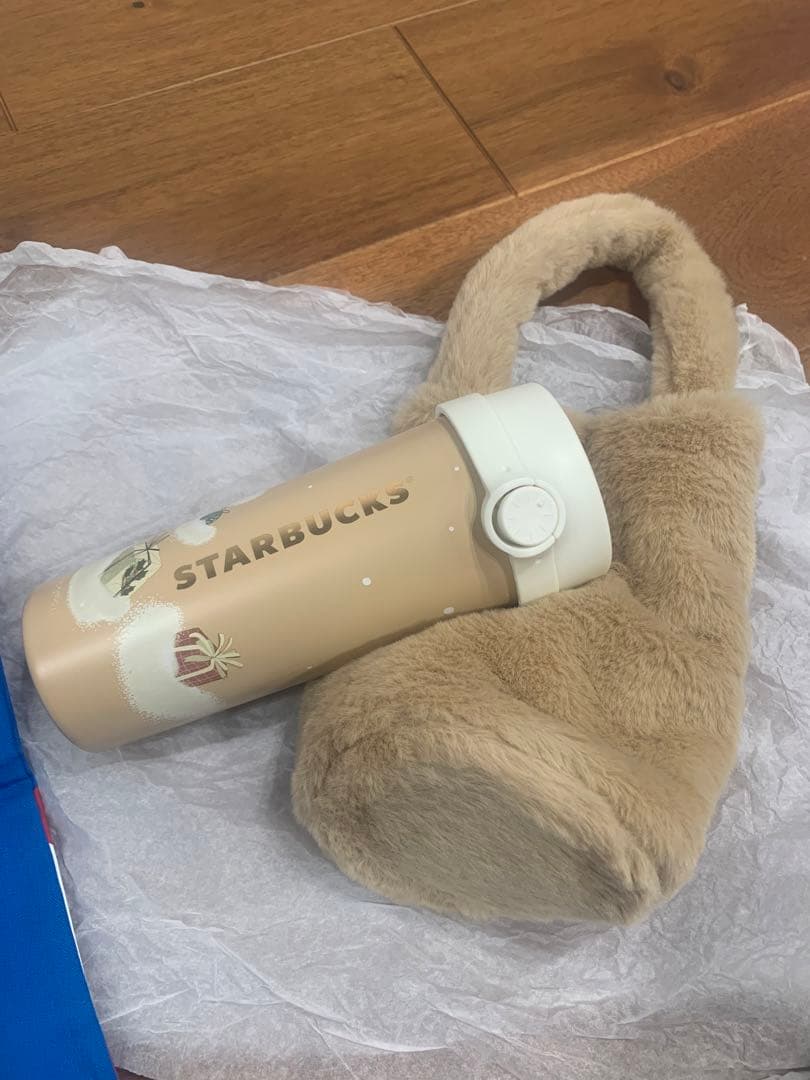 3点セット　スタバ　ステンレス　タンブラー　ファー　バッグ　ポーチ　巾着