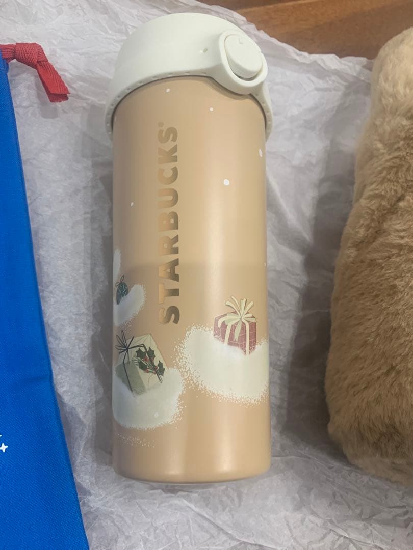 3点セット　スタバ　ステンレス　タンブラー　ファー　バッグ　ポーチ　巾着