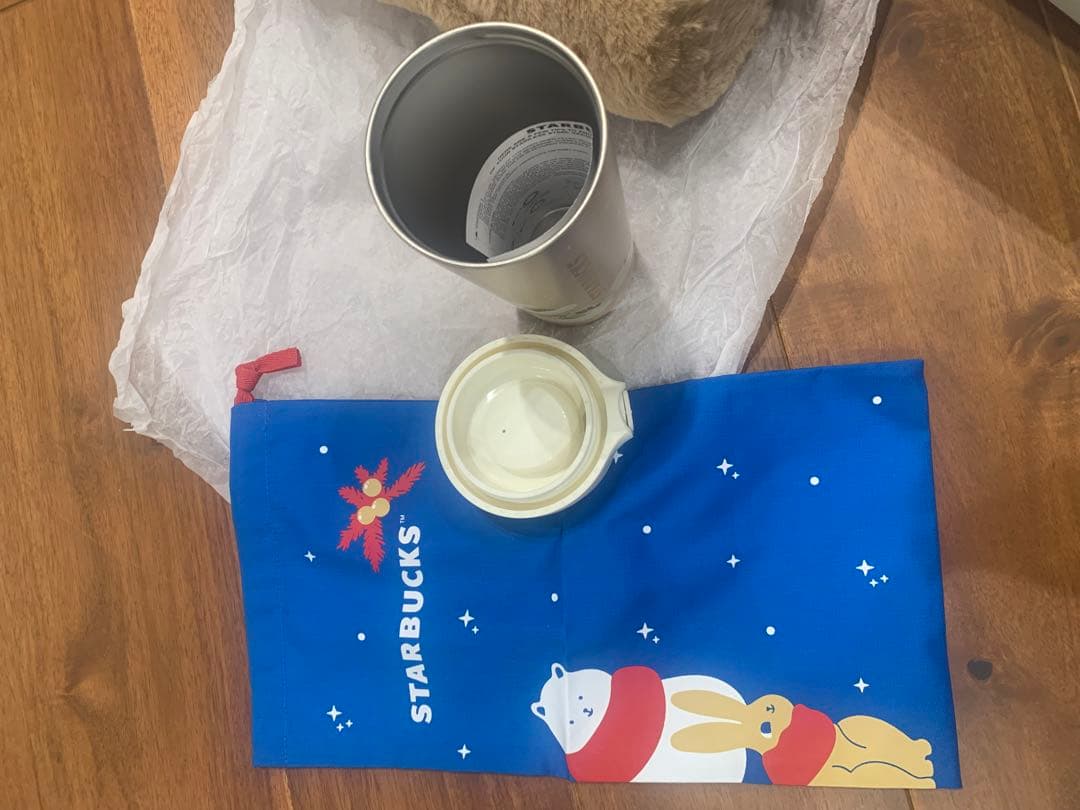 3点セット　スタバ　ステンレス　タンブラー　ファー　バッグ　ポーチ　巾着