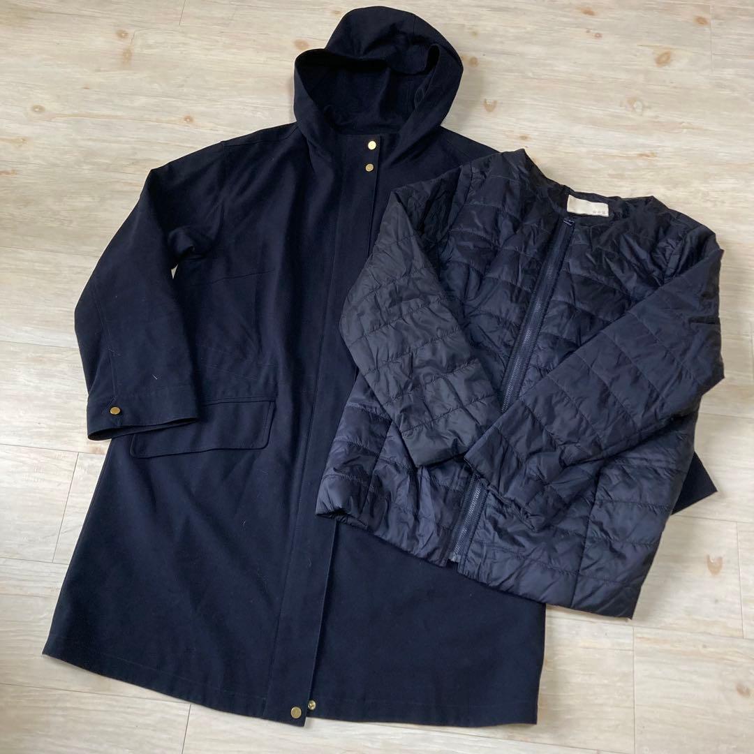 美品 自由区 ナイロンコート ダウンコート Aライン 2way 大きいサイズ