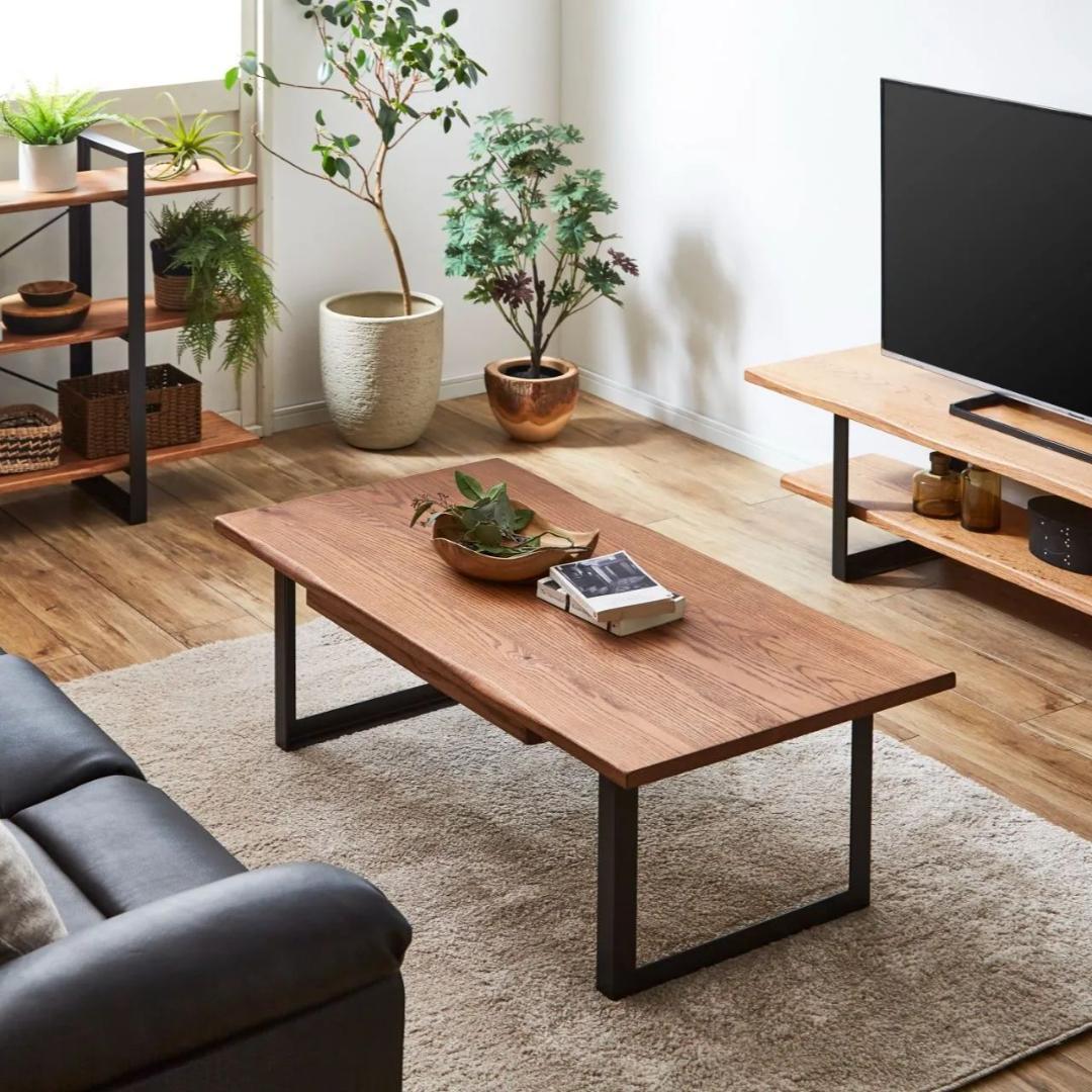 nana　120×60引出付　センターテーブル　オーク天然木　アイアン