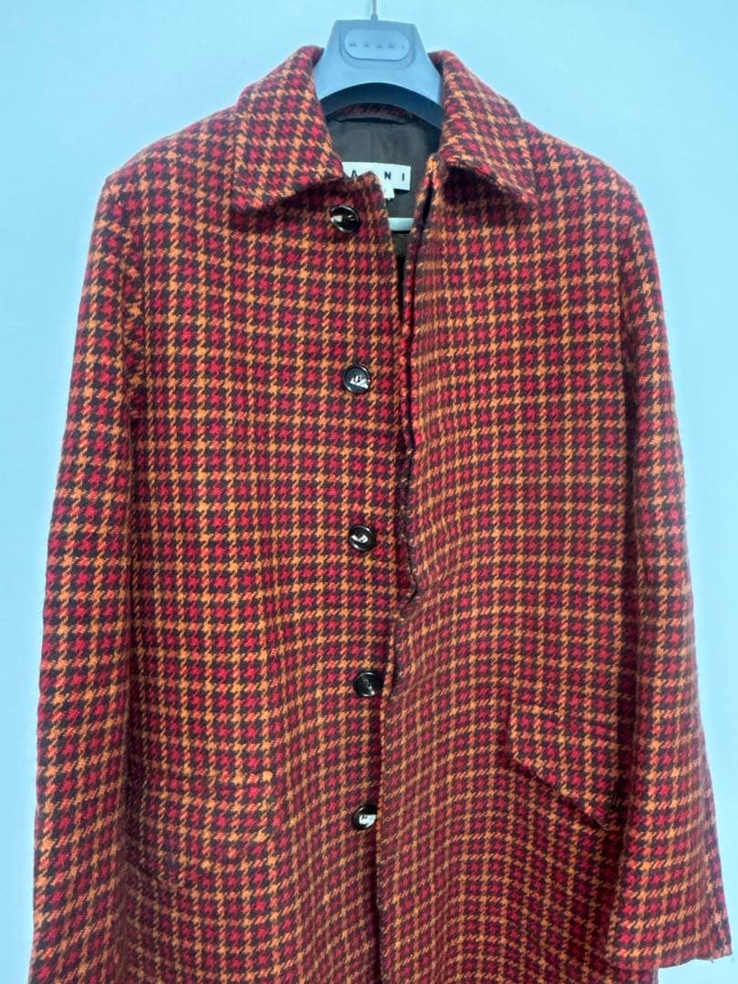 《試着のみ》MARNI マルニ　ステンカラーコート　ロング 千鳥柄 チェック