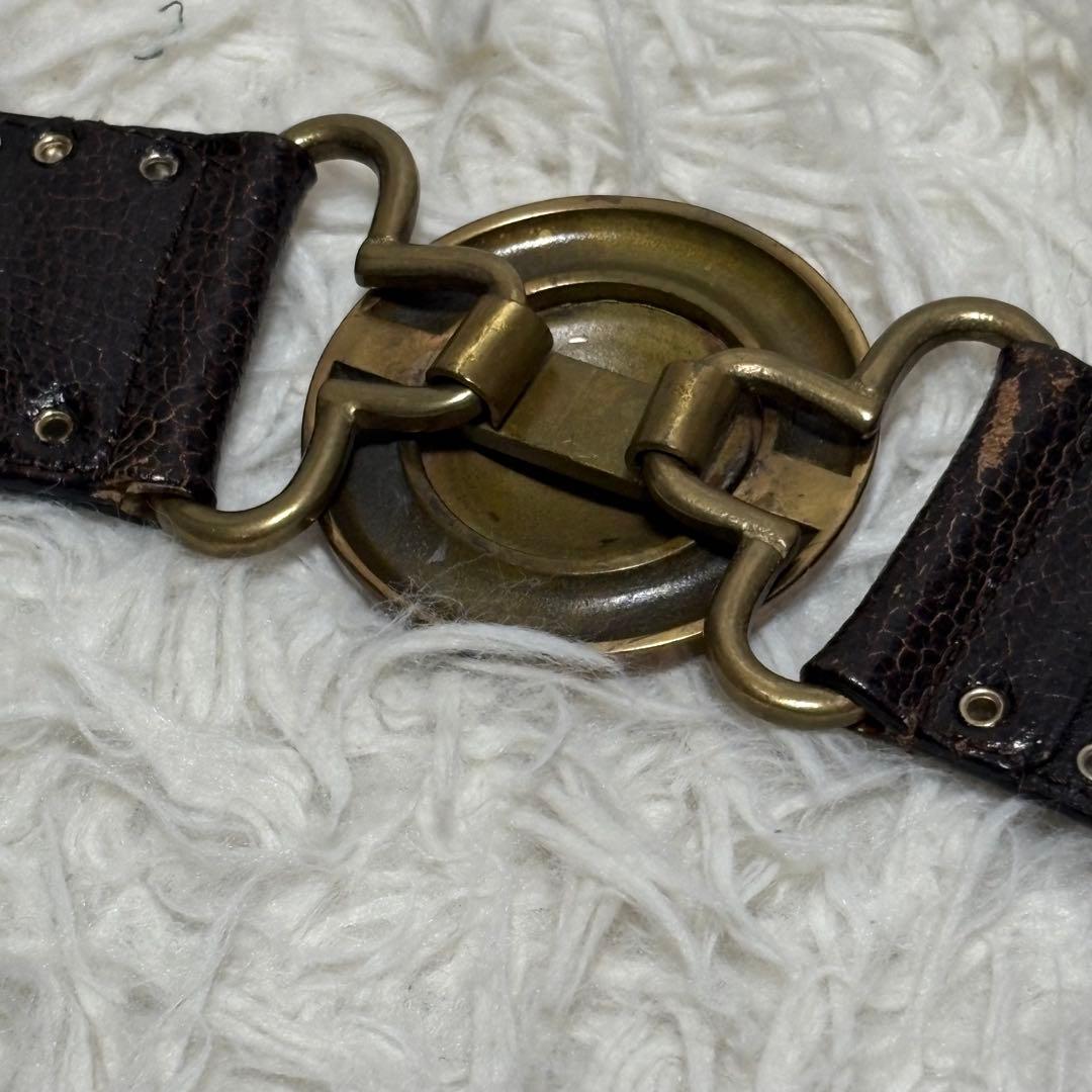 超希少✨ヴェルサーチ　ベルト　メデューサ　ハラコ　スタッズ　ブラウン