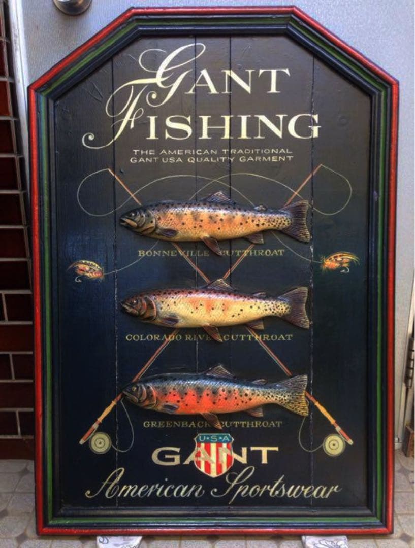 フライフィッシング　レリーフ　特大　木彫り　北米