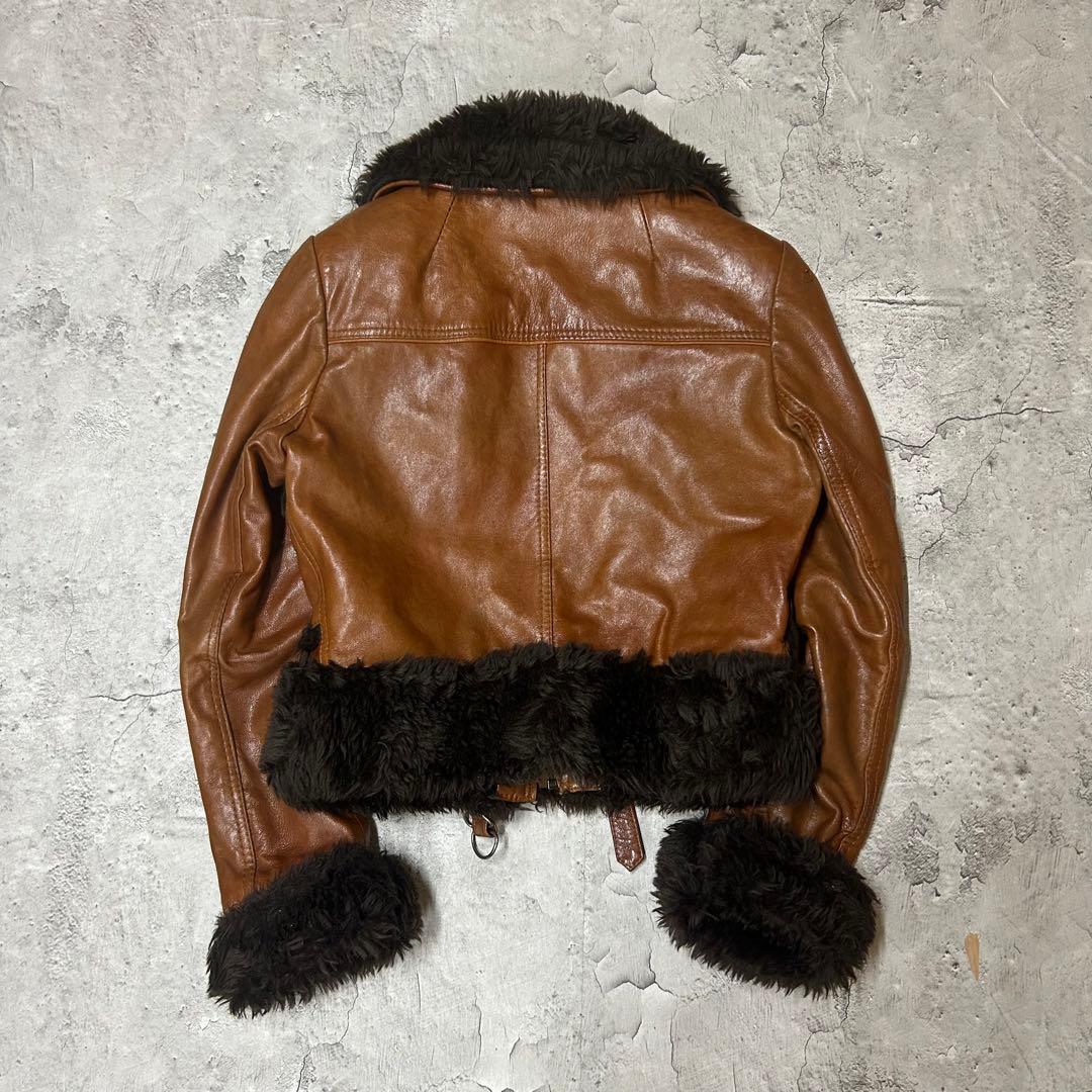 90's vintage ブラウンレザー　ムートンジャケット　y2k ギャル