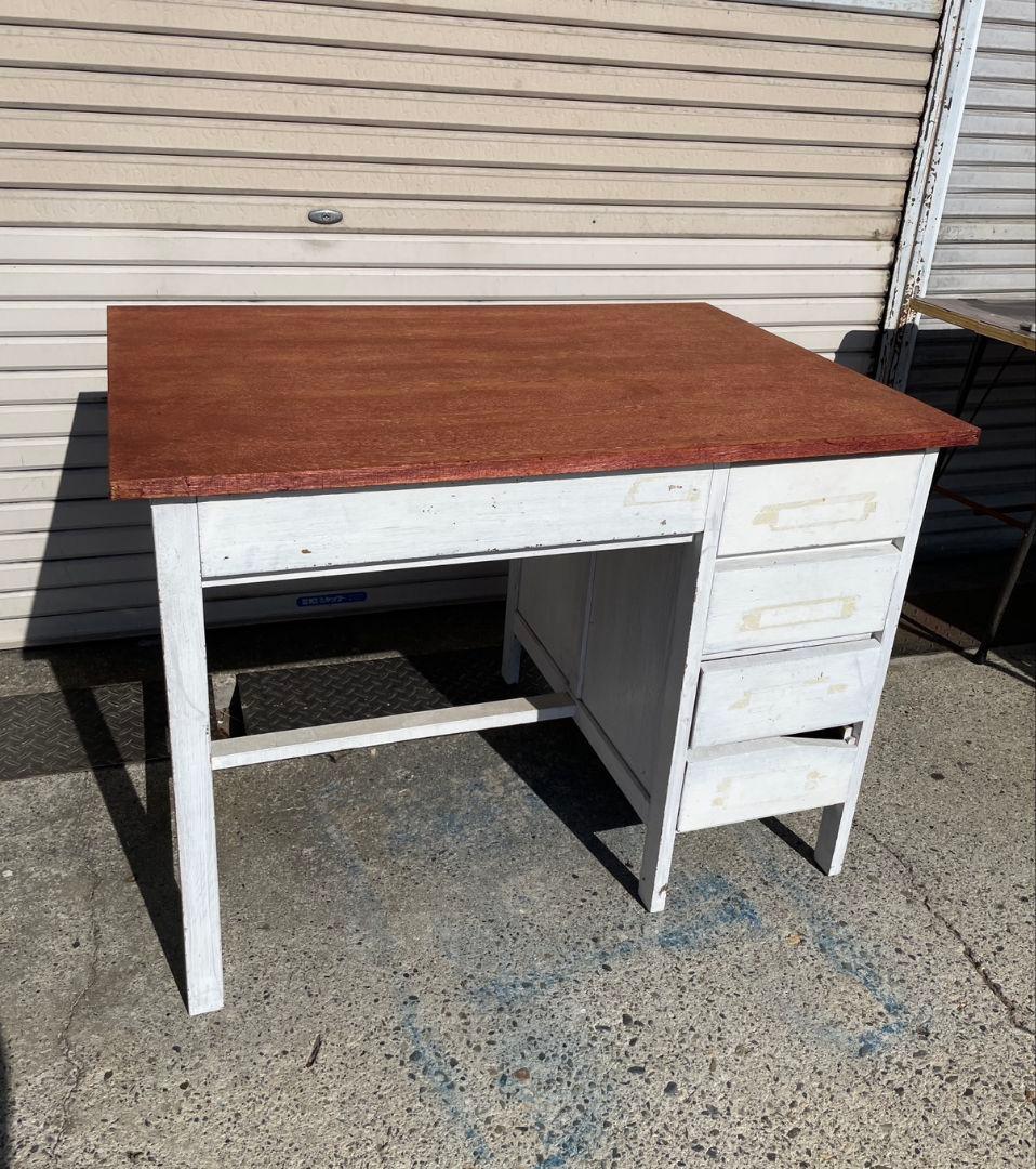 ジャパンヴィンテージ 古い勉強机 作業台 木製 シャビーペイント アトリエ