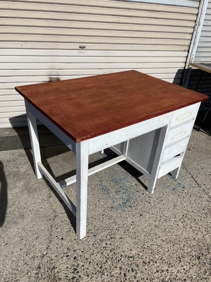 ジャパンヴィンテージ 古い勉強机 作業台 木製 シャビーペイント アトリエ