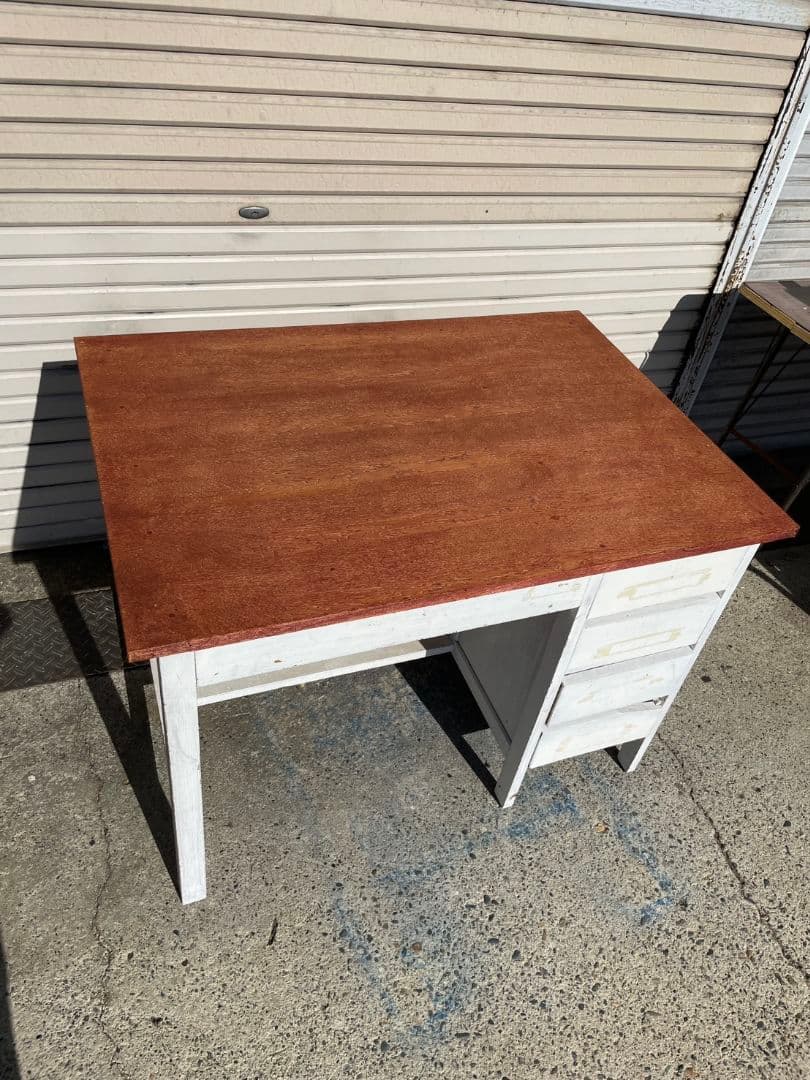 ジャパンヴィンテージ 古い勉強机 作業台 木製 シャビーペイント アトリエ