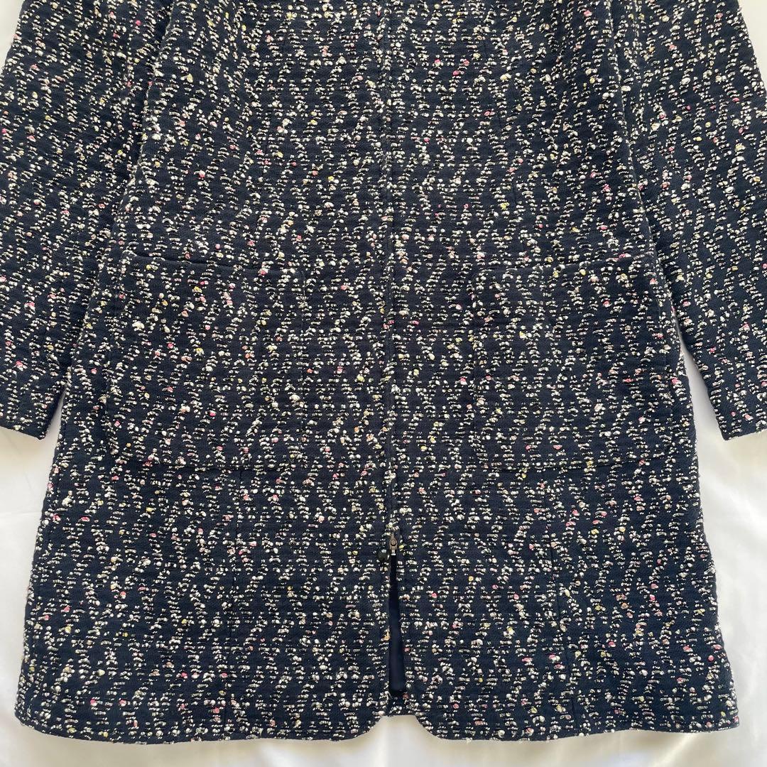 美品✨ルネ　高級　ロングコート　ツイード　TISSUE社製　ジップ　パール　濃紺