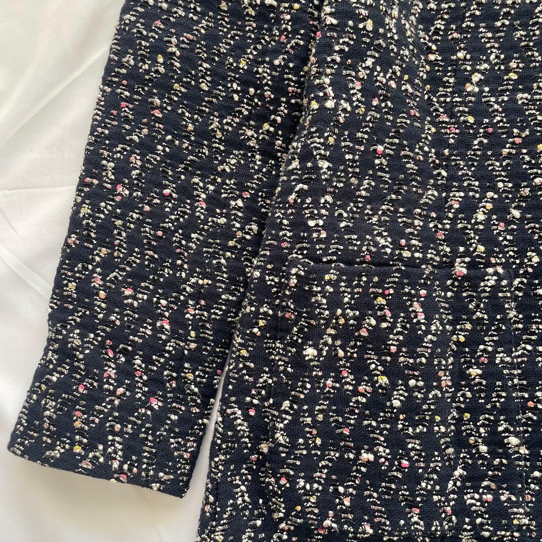 美品✨ルネ　高級　ロングコート　ツイード　TISSUE社製　ジップ　パール　濃紺