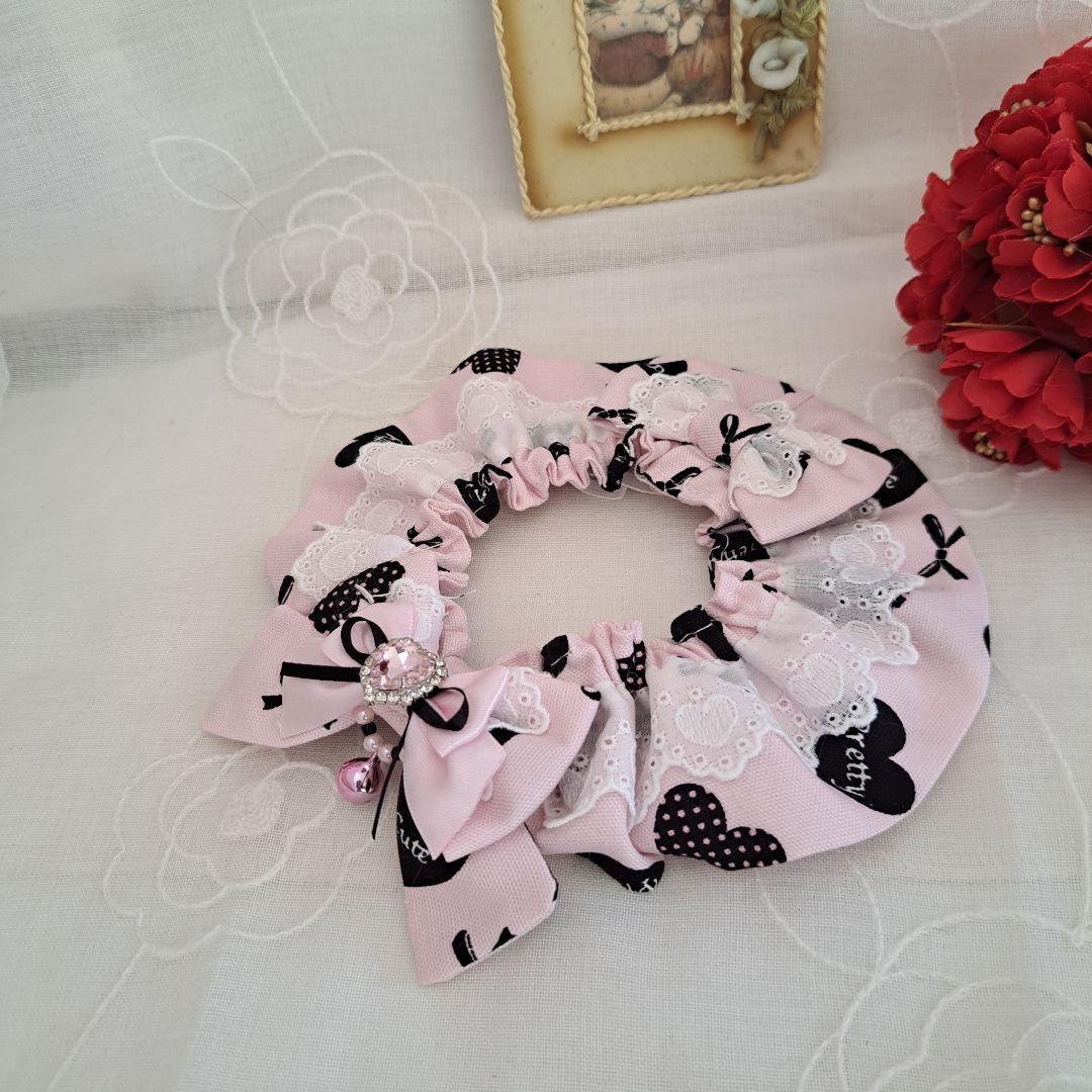 幅広シュシュバレンタインハート柄(ピンク)わんちゃん猫ちゃん用