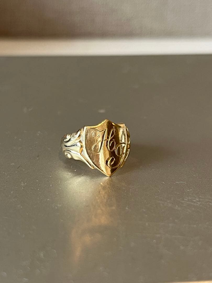 k9 ゴールド　ビンテージ　シグネットリング　シールド型