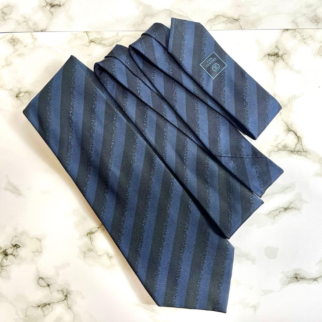 美品✨　CHANEL ネクタイ　ネイビー　ストライプ　チェーン