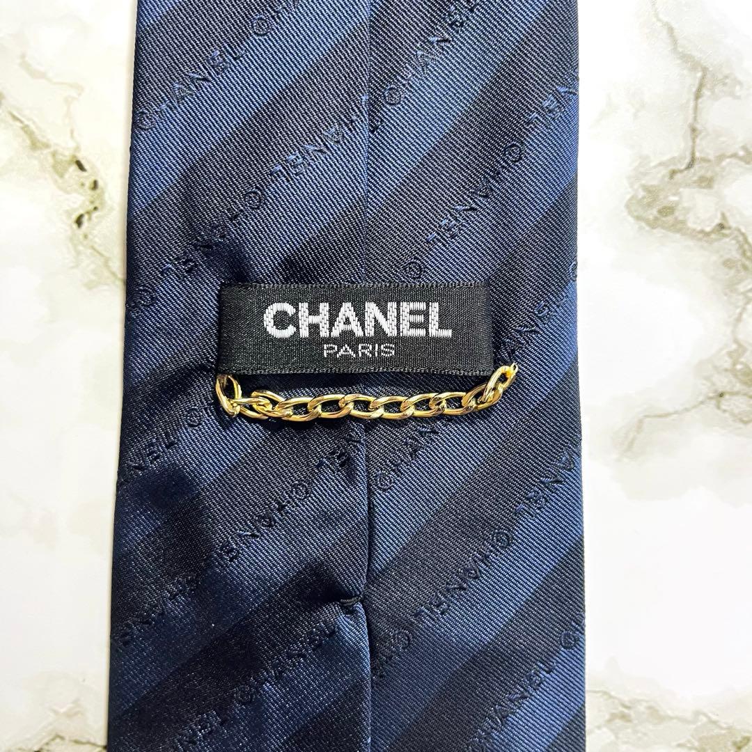美品✨　CHANEL ネクタイ　ネイビー　ストライプ　チェーン