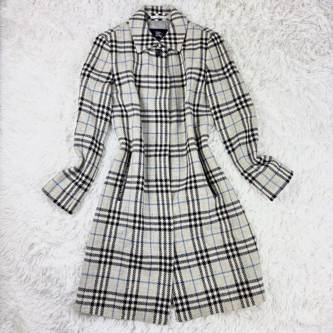 【美品】バーバリー　ビンテージ　ロングコート　ノバチェック　グレーブルー40 L