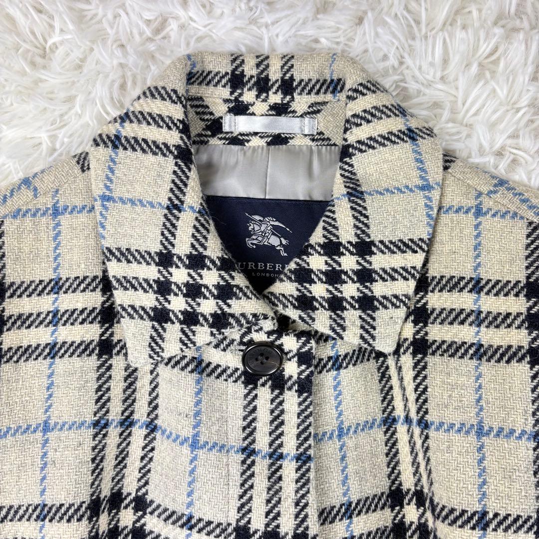 【美品】バーバリー　ビンテージ　ロングコート　ノバチェック　グレーブルー40 L