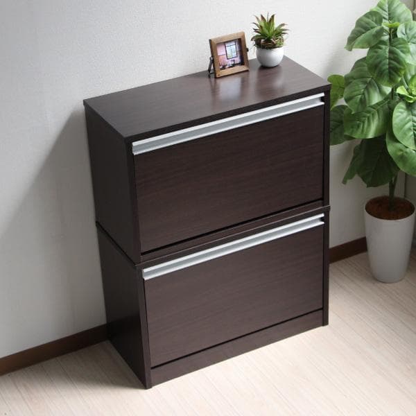 573　省スペースに最大18足薄型シューズラック ダークブラウン