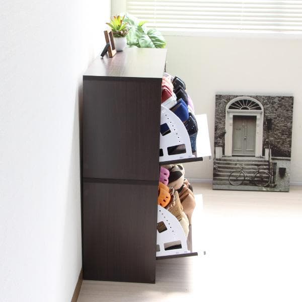 573　省スペースに最大18足薄型シューズラック ダークブラウン