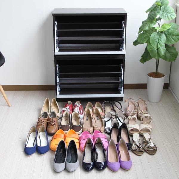 573　省スペースに最大18足薄型シューズラック ダークブラウン