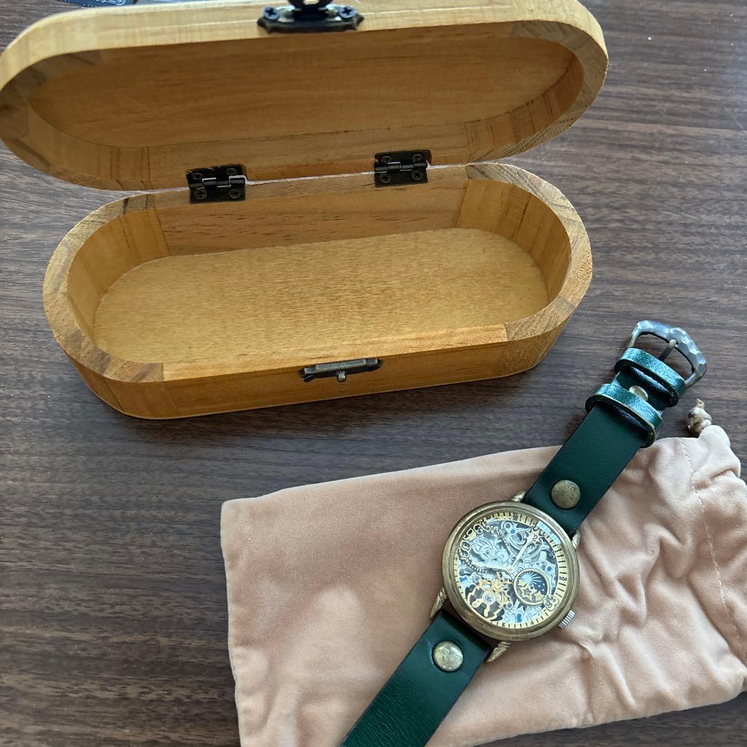 【最終値下げ】Mu-ra スケルトン腕時計 グリーンレザー