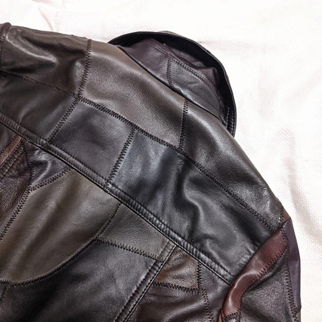 コーチCOACHアップサイクルパッチワークラムレザートレンチコートXS