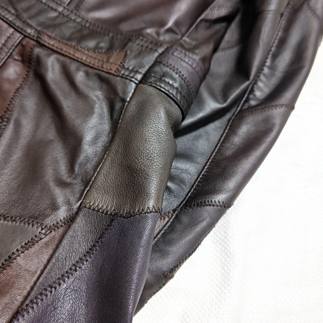 コーチCOACHアップサイクルパッチワークラムレザートレンチコートXS