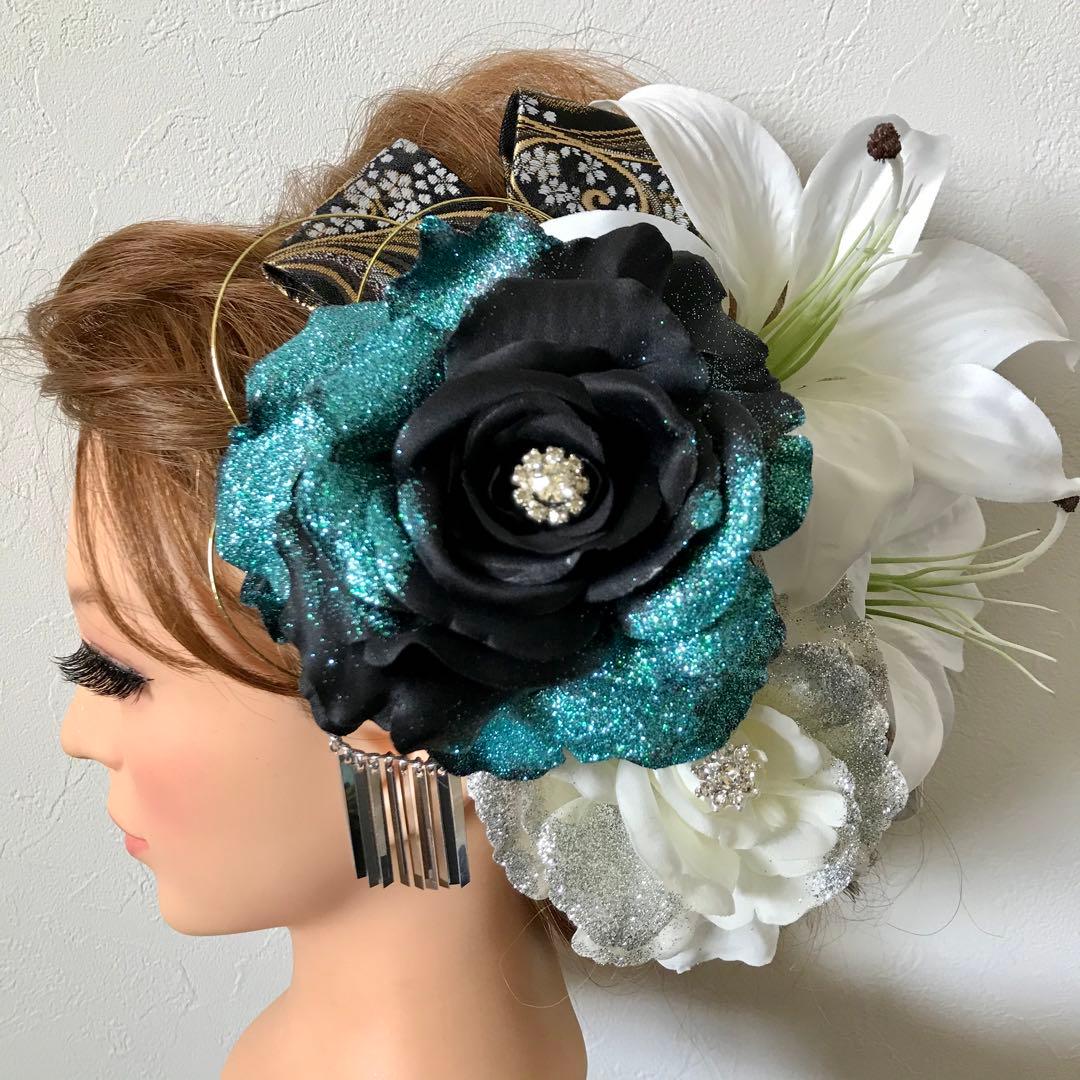 エメラルド　和装髪飾り　振袖髪飾り　成人式髪飾り　色打掛髪飾り　着物髪飾り