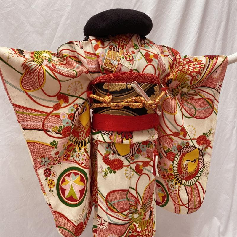 511ag47◎七五三 七歳 女児 着物&開き帯 セミアンティーク 金彩 白赤◎