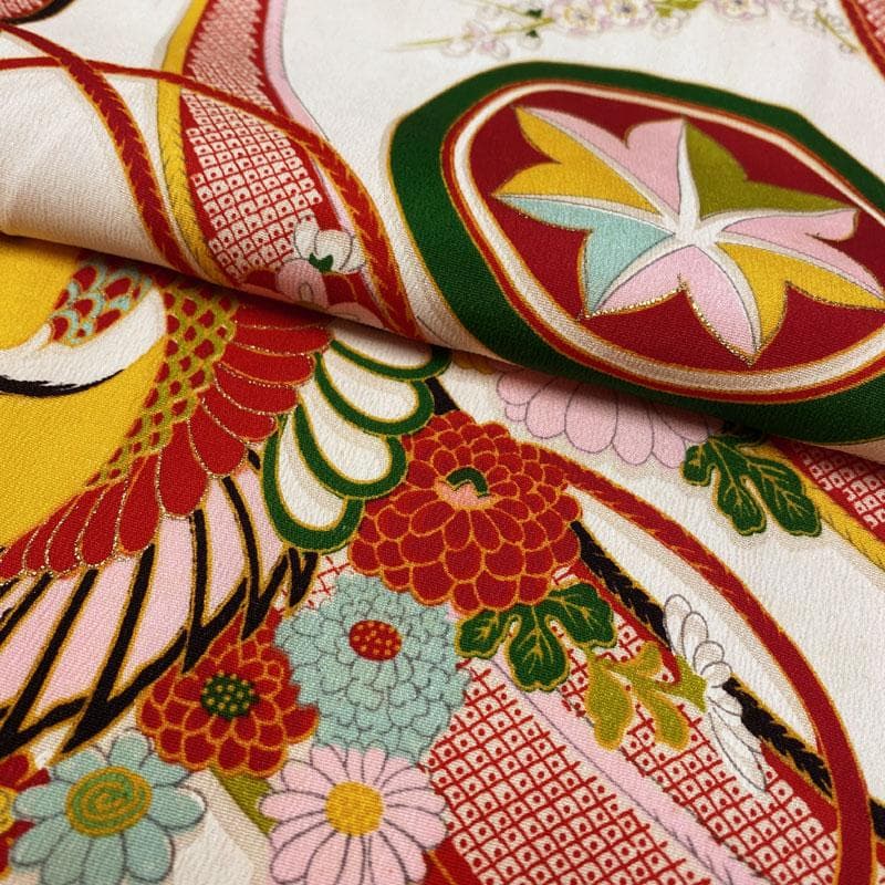 511ag47◎七五三 七歳 女児 着物&開き帯 セミアンティーク 金彩 白赤◎