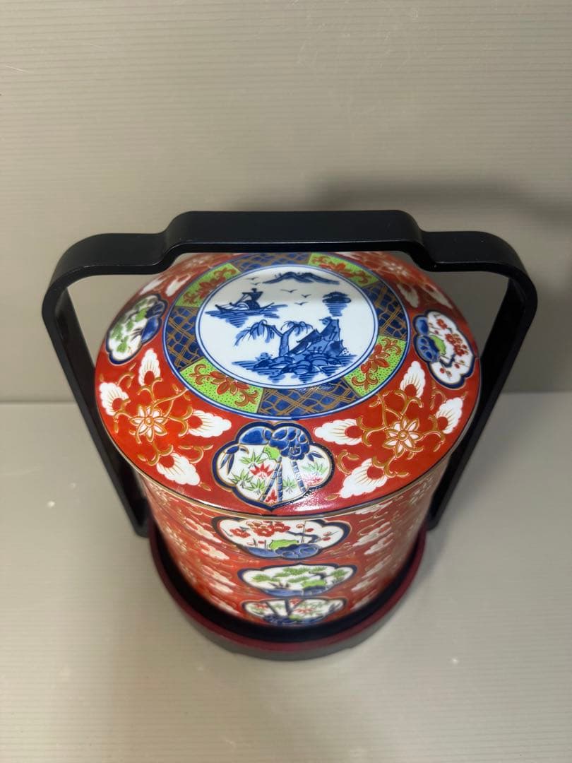 2295 伊万里風 松竹梅 三段重 提げ台