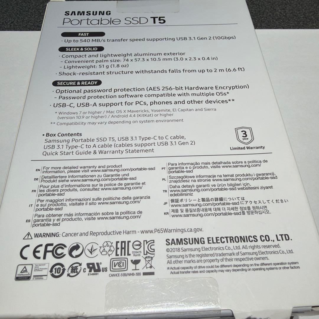 外付けハードディスク・ドライブ Samsung Portable SSD T5 1TB