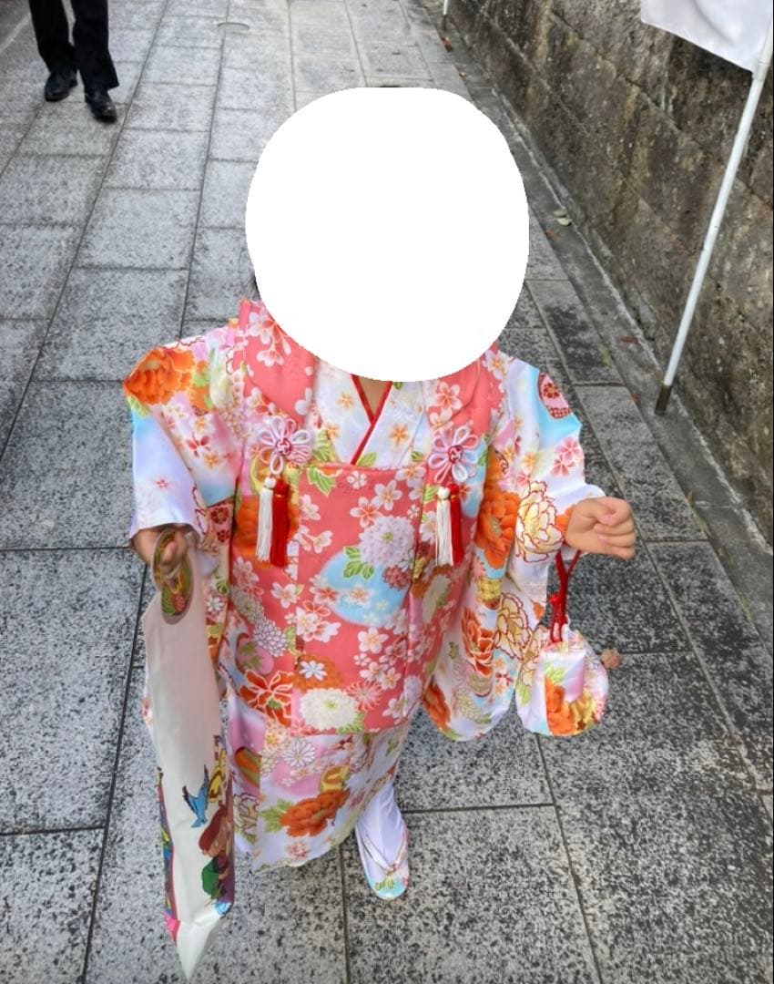 七五三用ピンク花柄着物セット　3歳