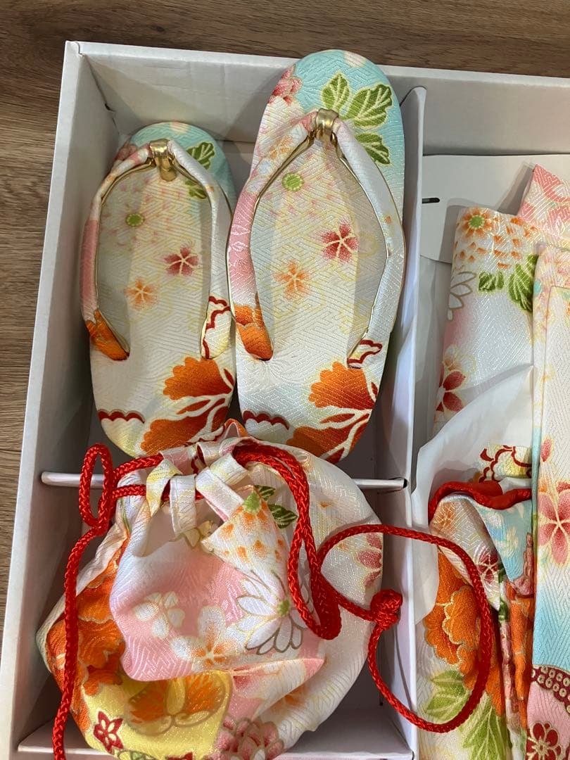 七五三用ピンク花柄着物セット　3歳