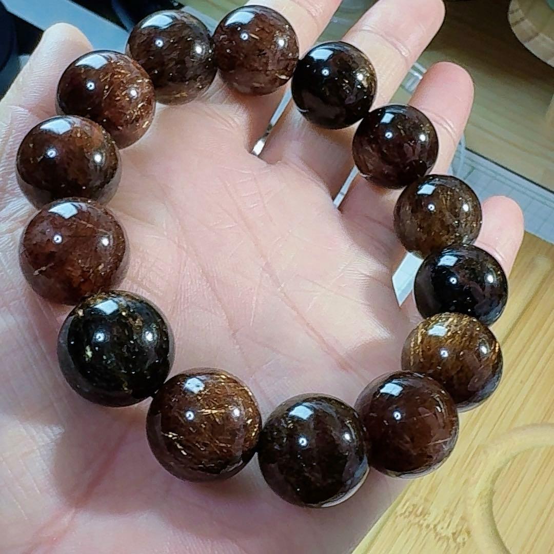 CS-0456天然無処理 本水晶保証 天然黒金超七　スーパーセブンブレスレット