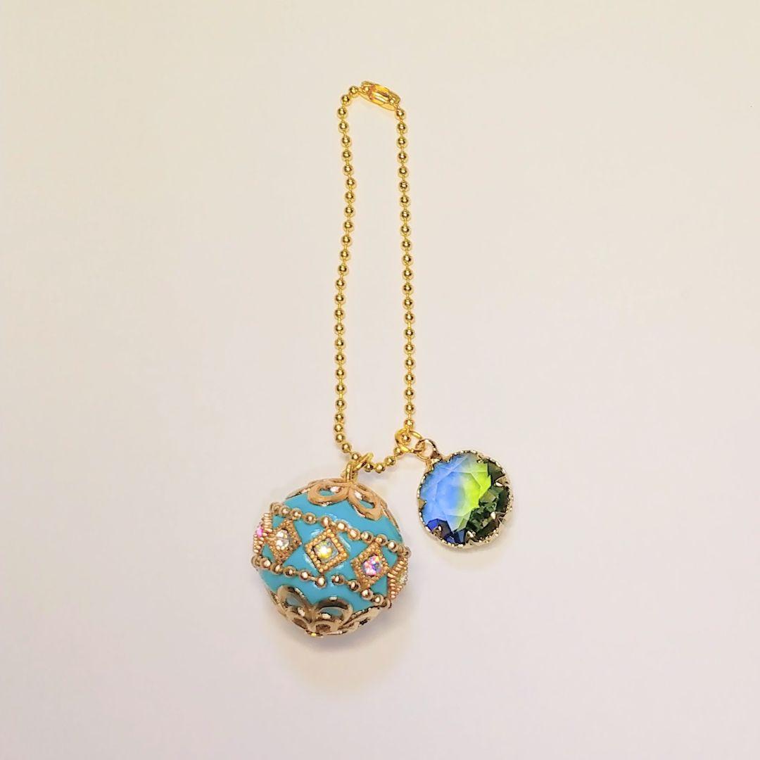 SOLD◆ハンドメイド インドネシアビーズ ガラスチャーム キーホルダー ブルー