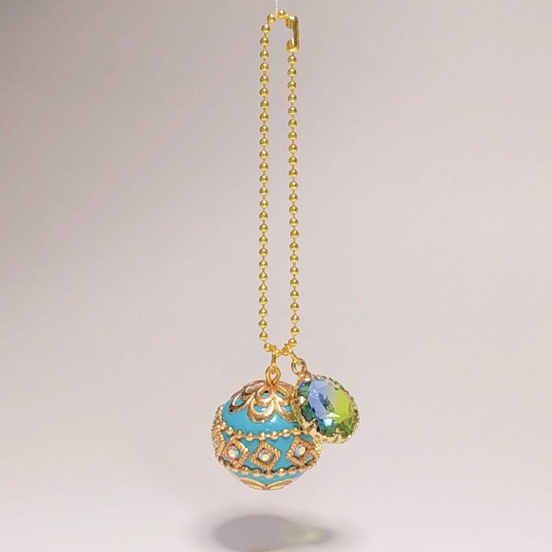 SOLD◆ハンドメイド インドネシアビーズ ガラスチャーム キーホルダー ブルー